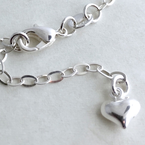 ~925 Sterling Silver Dangling Puffed Heart Anklet - Picture 3 of 3